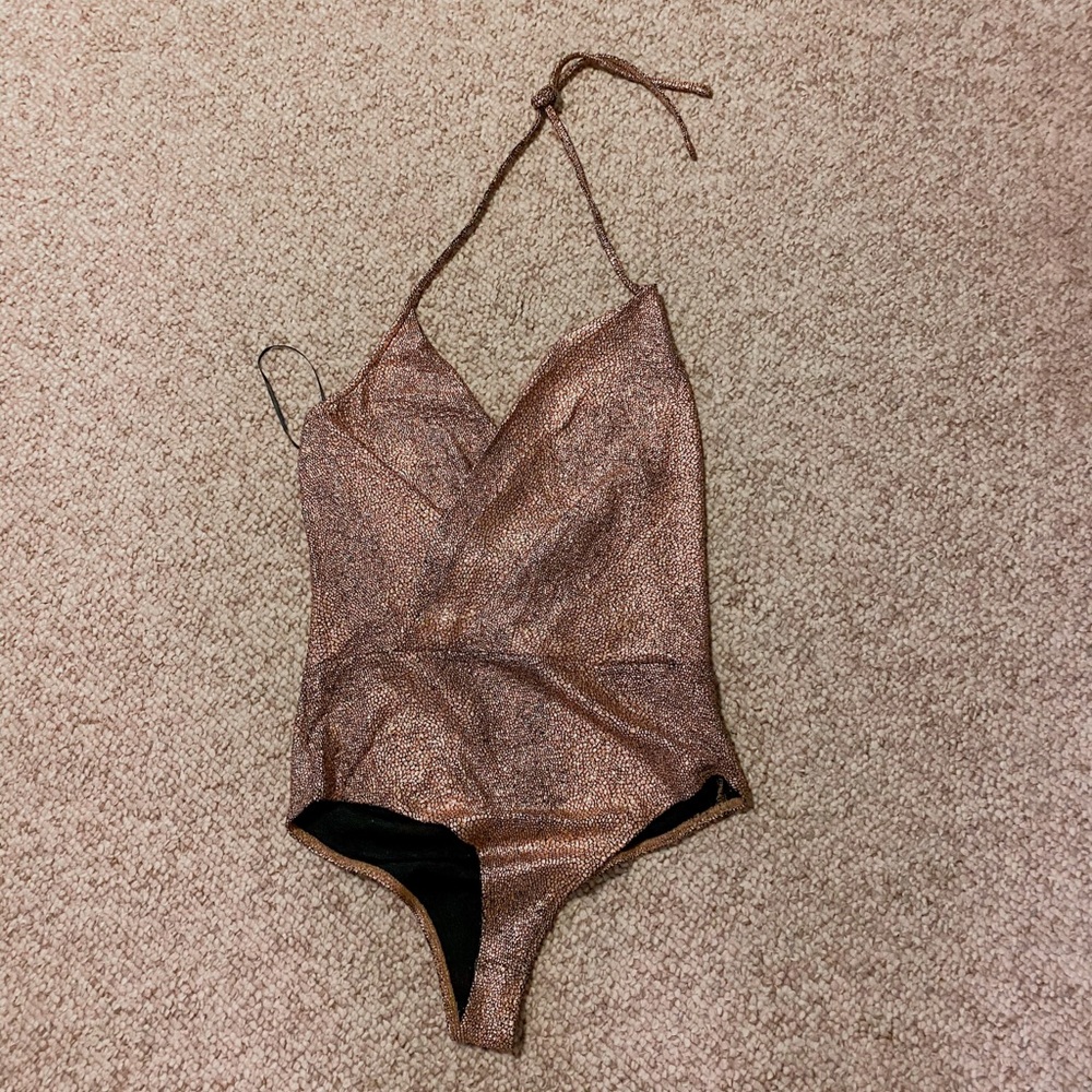 Copper snakeskin bodysuit